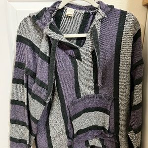 Purple & White Stripped Baja Sweater with Hood